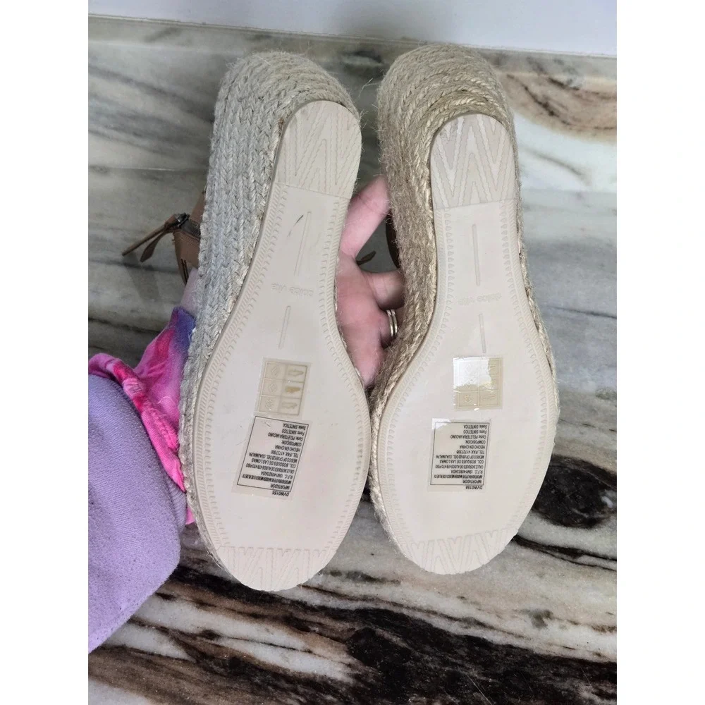 Dolce Vita Cheetah Print‎ Calf Hair Espadrille Wedge Sandals Tan Leather Ankle 9